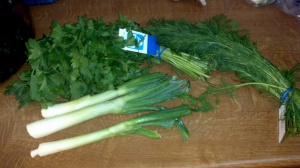 Fresh parsley, onions and dill 