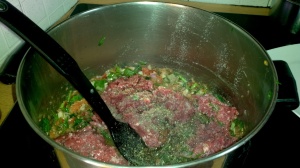 Add your minced meat and saute for about 15 minutes or until brown.
